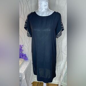 𝅺🌷 Vero Moda 🌷 Black Sheer Sparkly Jewelled Shoulder & Sleeve Detail Tunic Dress